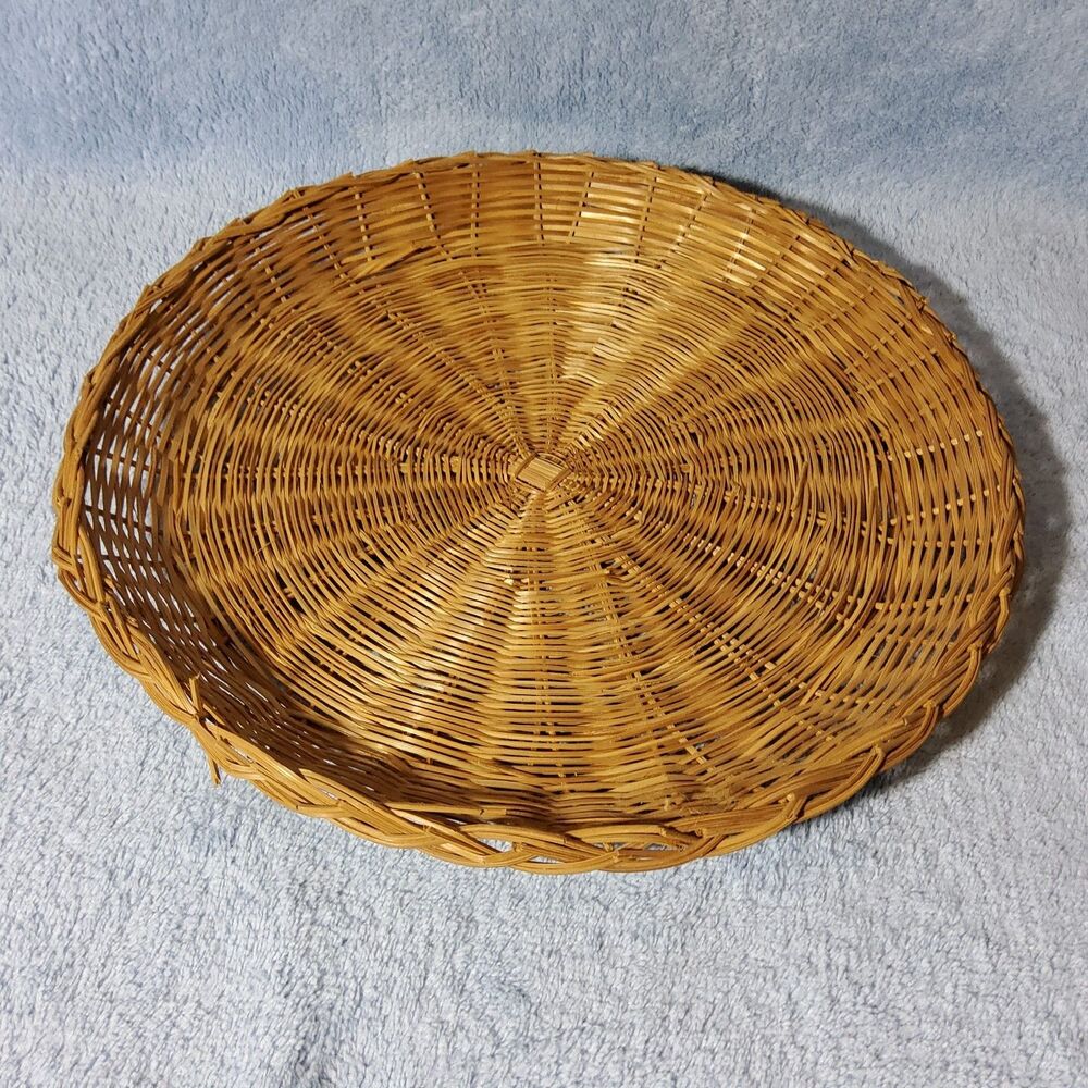 Vintage Wicker Rattan Charger Plates 10" Picnic Plate Holder Replacement Basket